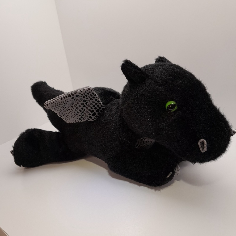 Aurora Flopsie Midnight Dragon Plush 12" Black Green Eyes Stuffed Animal Toy - Picture 7 of 9